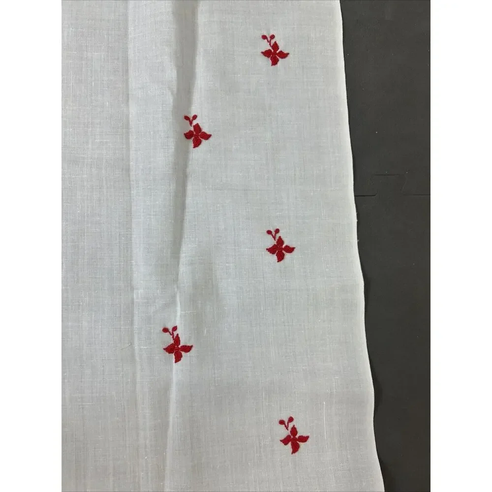 Vintage Handworked NEEDLEPOINT Piece - White w/Red/Floral Design Approx 43